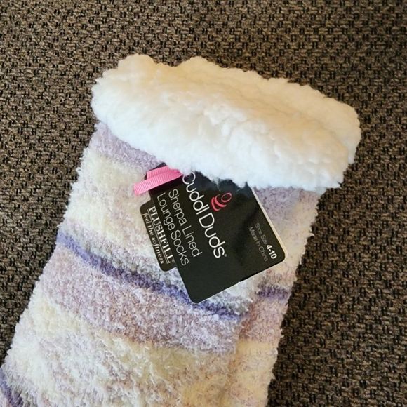 Cuddl Duds Slipper Socks | Purple Stripe | Fuzzy Inside, Anti-Slip Sole NWT - Picture 2 of 4